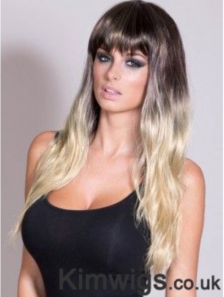 Flexibility Ombre/2 Tone Long Straight With Bangs 24 inch Human Lace Wigs