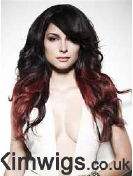 Stylish Ombre/2 Tone Long Wavy With Bangs 22 inch Human Lace Wigs