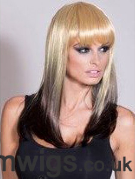 Affordable Ombre/2 Tone Long Straight With Bangs 20 inch Human Lace Wigs