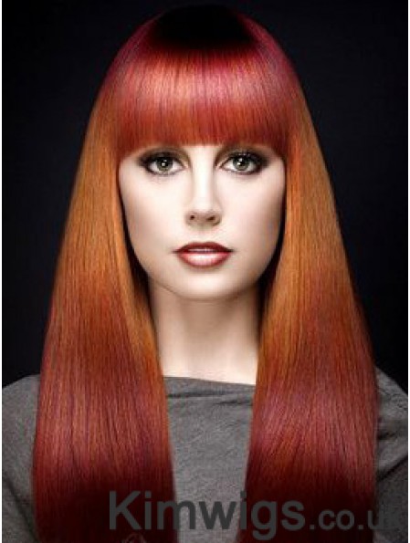 Popular Ombre/2 Tone Long Straight With Bangs 18 inch Human Lace Wigs