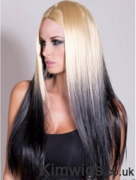 Suitable Ombre/2 Tone Long Straight Without Bangs 22 inch Human Lace Wigs