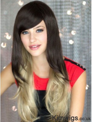 Good Ombre/2 Tone Long Wavy Without Bangs 22 inch Human Lace Wigs