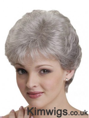 Short Grey Wigs With Synthetic Capless Straight Style