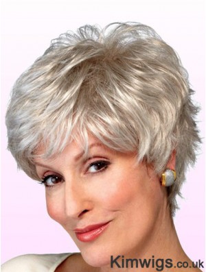 Wigs Elderly Lady Grey Style Short Length Wavy Style