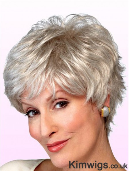 Wigs Elderly Lady Grey Style Short Length Wavy Style