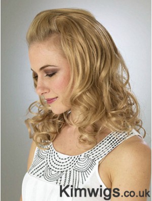 Shoulder Length Wavy Blonde Durable Synthetic Half Wigs