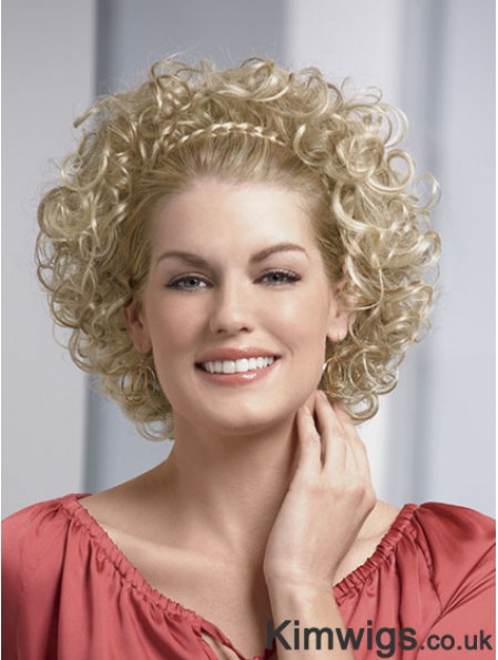 Chin Length Curly Blonde Fashionable Synthetic Half Wigs