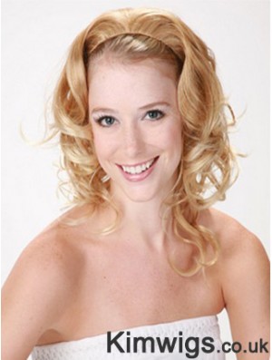 Shoulder Length Curly Blonde Style Synthetic Half Wigs