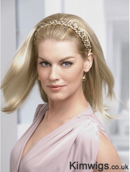 Shoulder Length Straight Blonde Ideal Synthetic Half Wigs