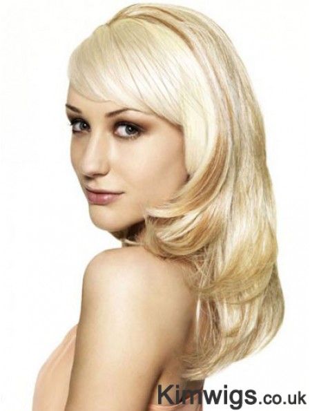 Blonde 16 inch Wavy Capless Synthetic Long 3/4 Wigs Cheap