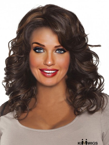 Curly Indian Remy Hair Brown Long New 3/4 Wigs