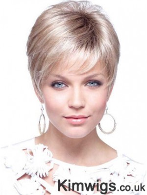 Blonde Cropped Straight Boycuts Capless Modern Ladies Wigs