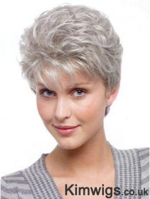 Grey Wig For Old Women Short Wavy Synthetic Wig UK