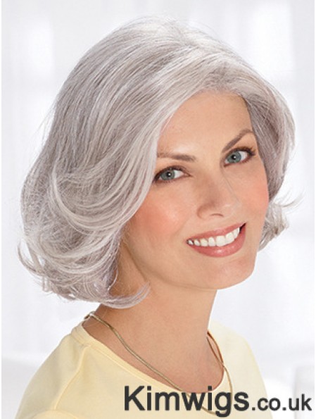 Grey Short Wig Remy Human Wavy Style Chin Length With Capless