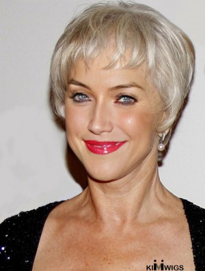 Short Human Hair Wigs With Capless Grey Cut Straight Style