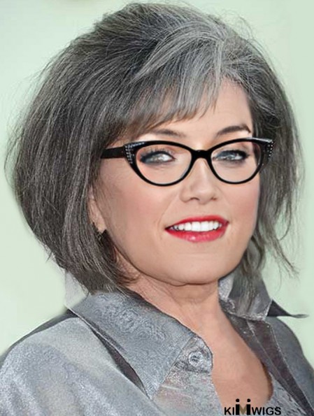 Straight Capless 12 inch Stylish Chin Length Grey Wigs