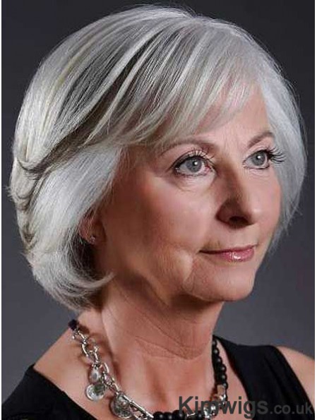 Fashion Wigs Grey Cut Straight Style Chin Length With Capless