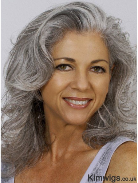 Wavy 100% Hand-tied 14 inch Exquisite Shoulder Length Grey Wigs