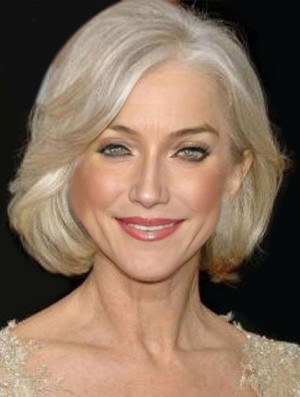 Lace Front Wig Grey Hair Wavy Wig UK Chin Length For Sale