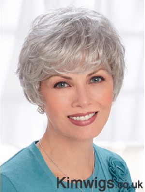 Lace Front Wigs Human Hair Short Length Wavy Style Grey Cut