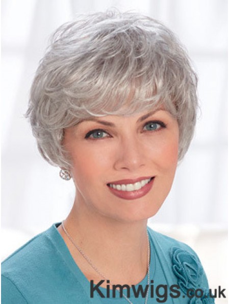 Lace Front Wigs Human Hair Short Length Wavy Style Grey Cut