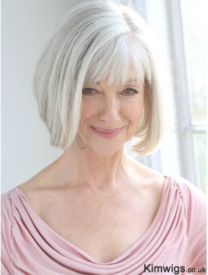 Real Hair Wigs With Remy Capless Grey Cut Chin Length