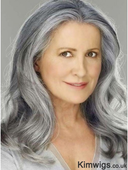 Shoulder Length Grey Wig Lace Front Wavy Human Hair Wig 16 Inch