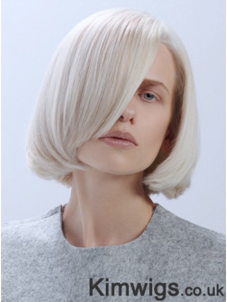 Chin Length Straight Lace Front Platinum Blonde Trendy Bob Wigs