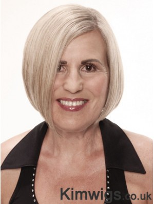 Remy Human Grey Short Straight Monofilament Platinum Blonde Wigs