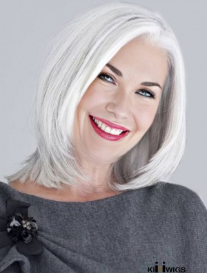 Straight Lace Front 14 inch Top Chin Length Human Hair Grey Wigs