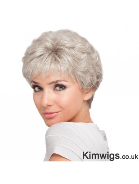 Short Hair Style For Older Ladies With Synthetic Capless Grey Cut