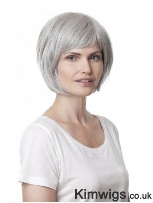 Synthetic Soft Chin Length Straight Grey Wigs