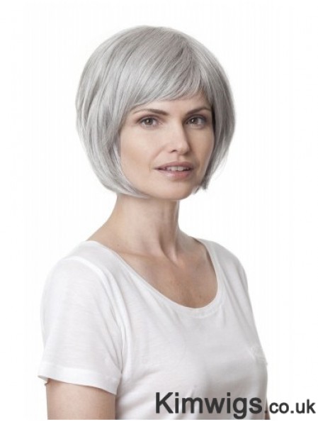 Synthetic Soft Chin Length Straight Grey Wigs