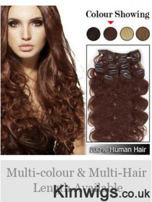 High Quality Auburn Wavy Remy Human Hair Clip In Hair Extensions