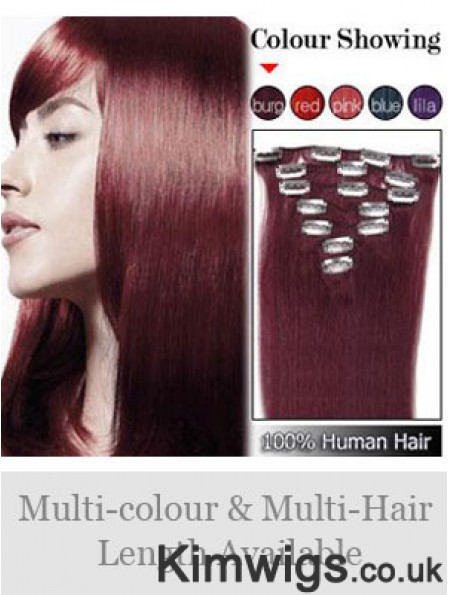 Sleek Red Straight Remy Human Hair Clip In Hair Extensions