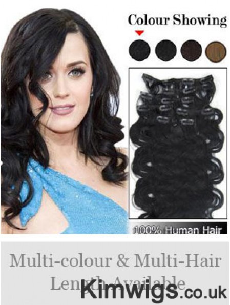 Online Black Wavy Remy Human Hair Clip In Hair Extensions