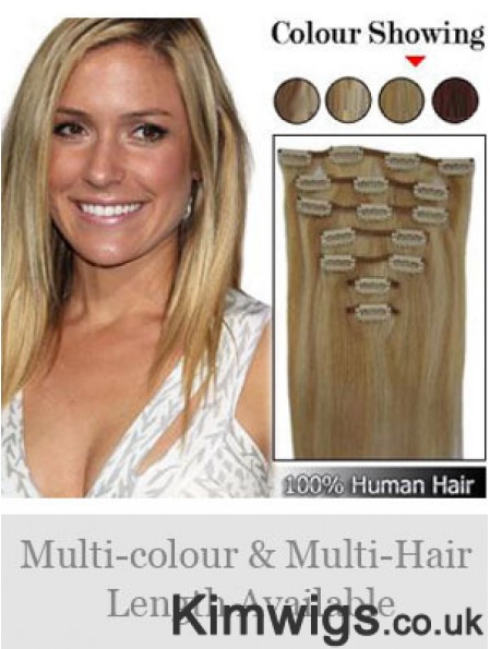 Durable Blonde Straight Remy Human Hair Clip In Hair Extensions