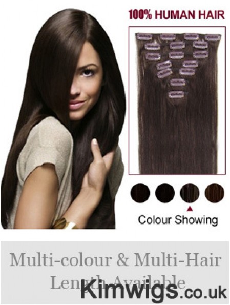 Clip In Human Hair Extensions Full Head Brown Color Straight Style