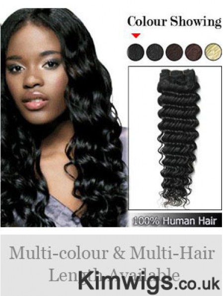 Wavy Remy Human Hair Black Designed Weft Extensions