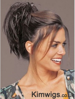 Clip On Hairpieces Short Hair With Synthetic Brown Color Straight Style