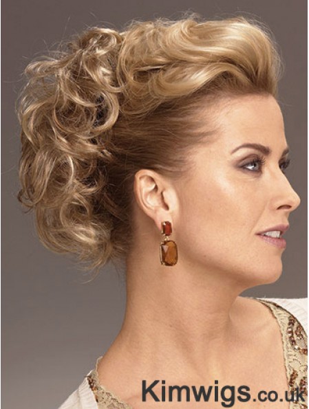 Clip On Hairpieces With Synthetic Blonde Color Short Length Curly Style