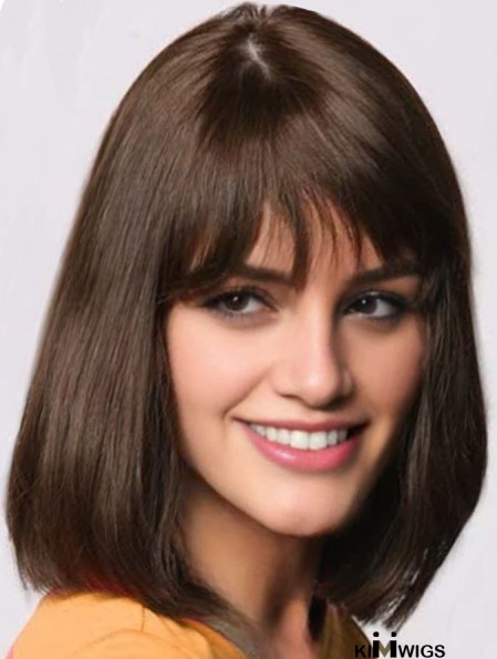 Straight Shoulder Length Brown 12 inch Capless Designed Bob Wigs